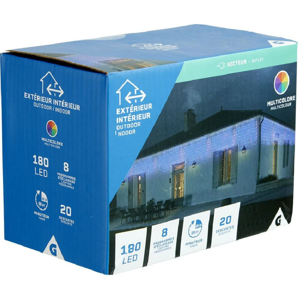 Rideau électrique 180 LED 2,47m multicolore