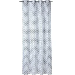 Rideau à oeillets blanc motif géométrique noir