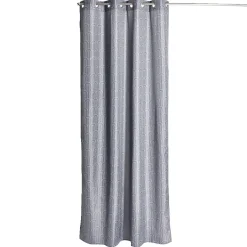 Rideau à oeillets effet lin gris motif géométrique blanc 140x240cm < Gifi New