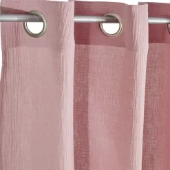 Rideau à oeillets gaze de coton rose uni 135xL240cm < Gifi Outlet