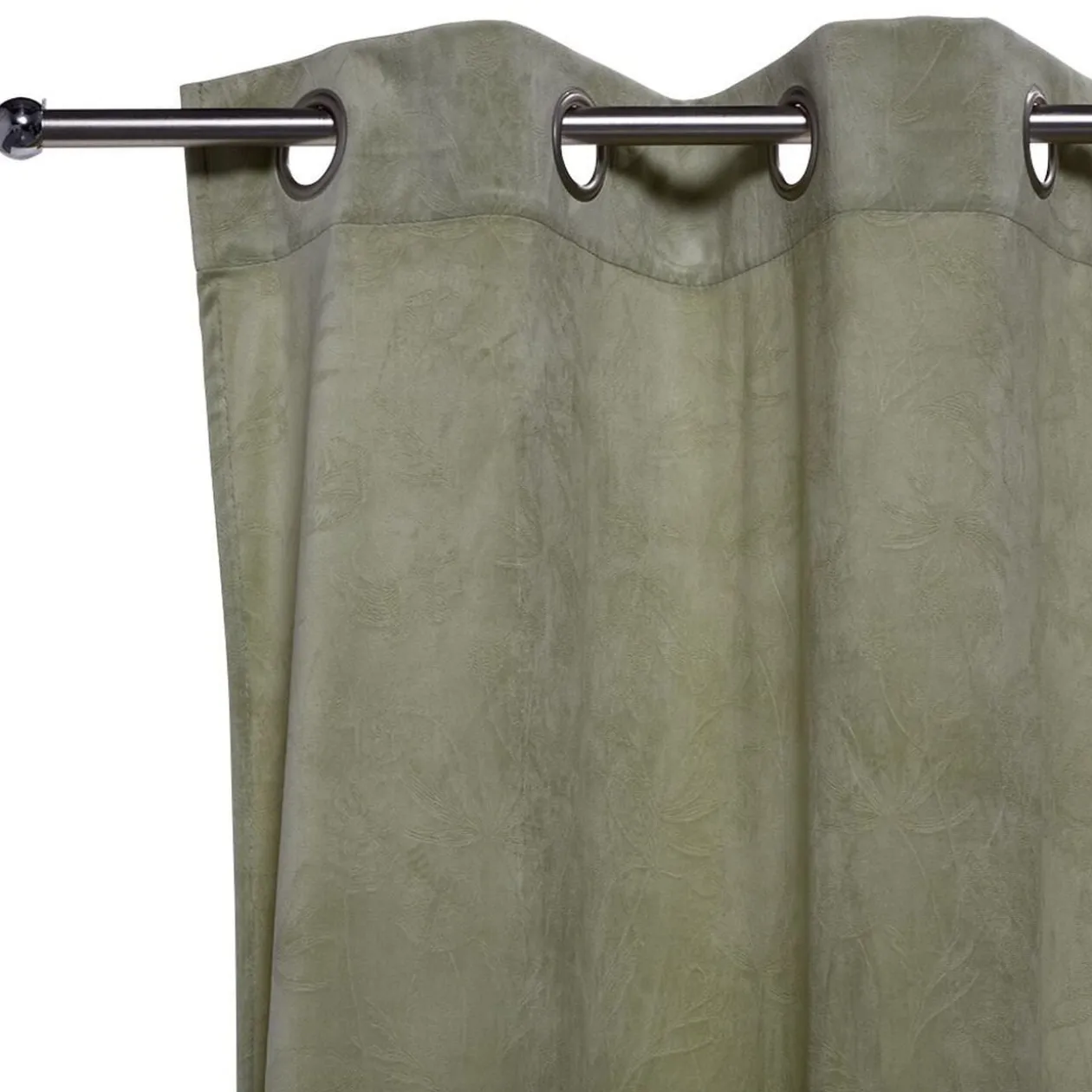 Rideau velours embossé vert motif végétal 100% polyester 140x240cm