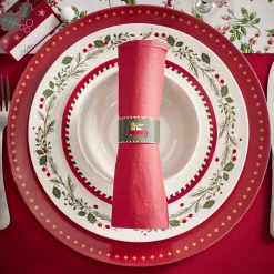 Rond de serviette en zinc motif Noël traditionnel Ø5cm 4 pièces