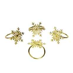 Rond de serviette x4 en métal doré forme flocon de neige