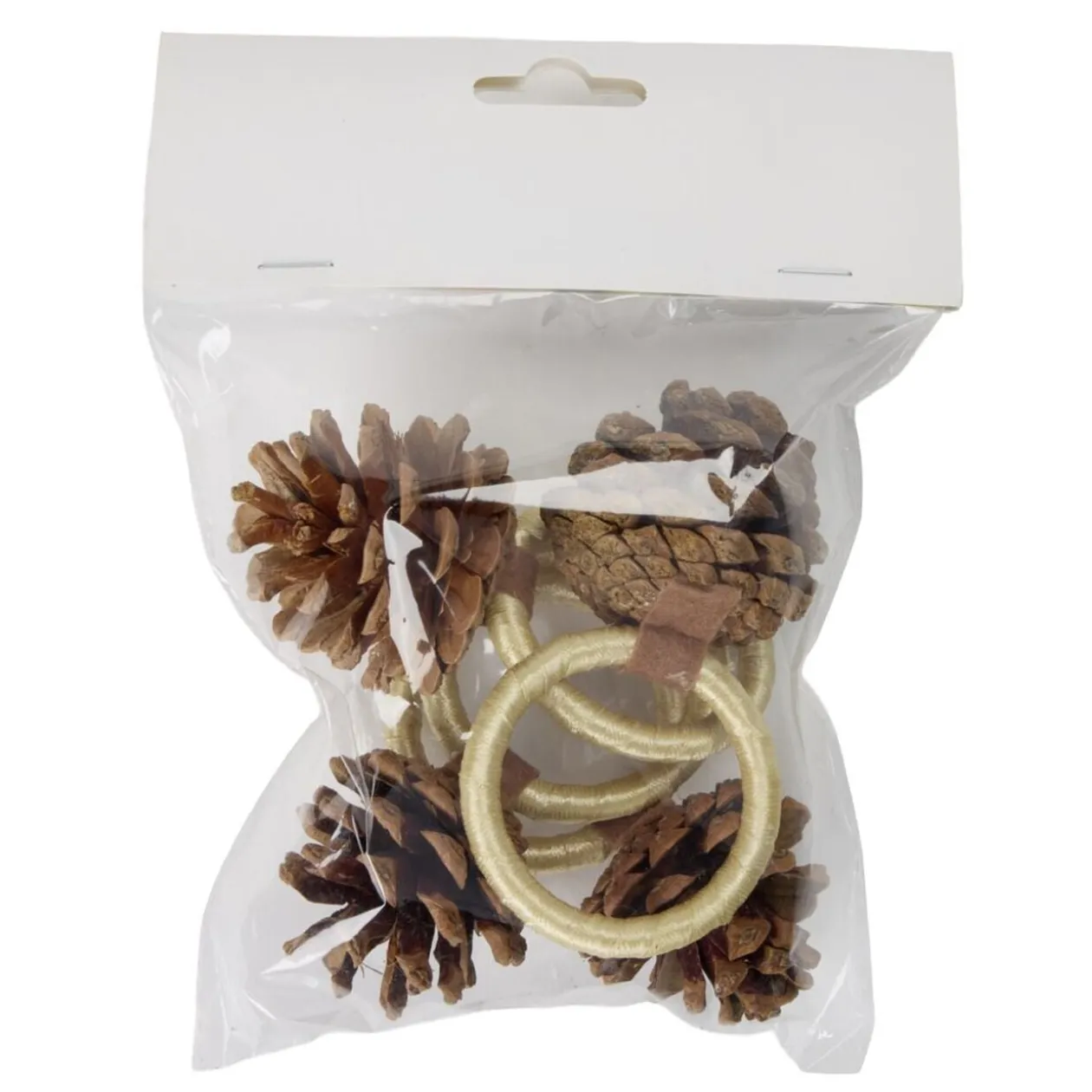 Rond de serviette X4 pcs forme pomme de pin bois et polyester L6X6XH12 cm coloris naturel