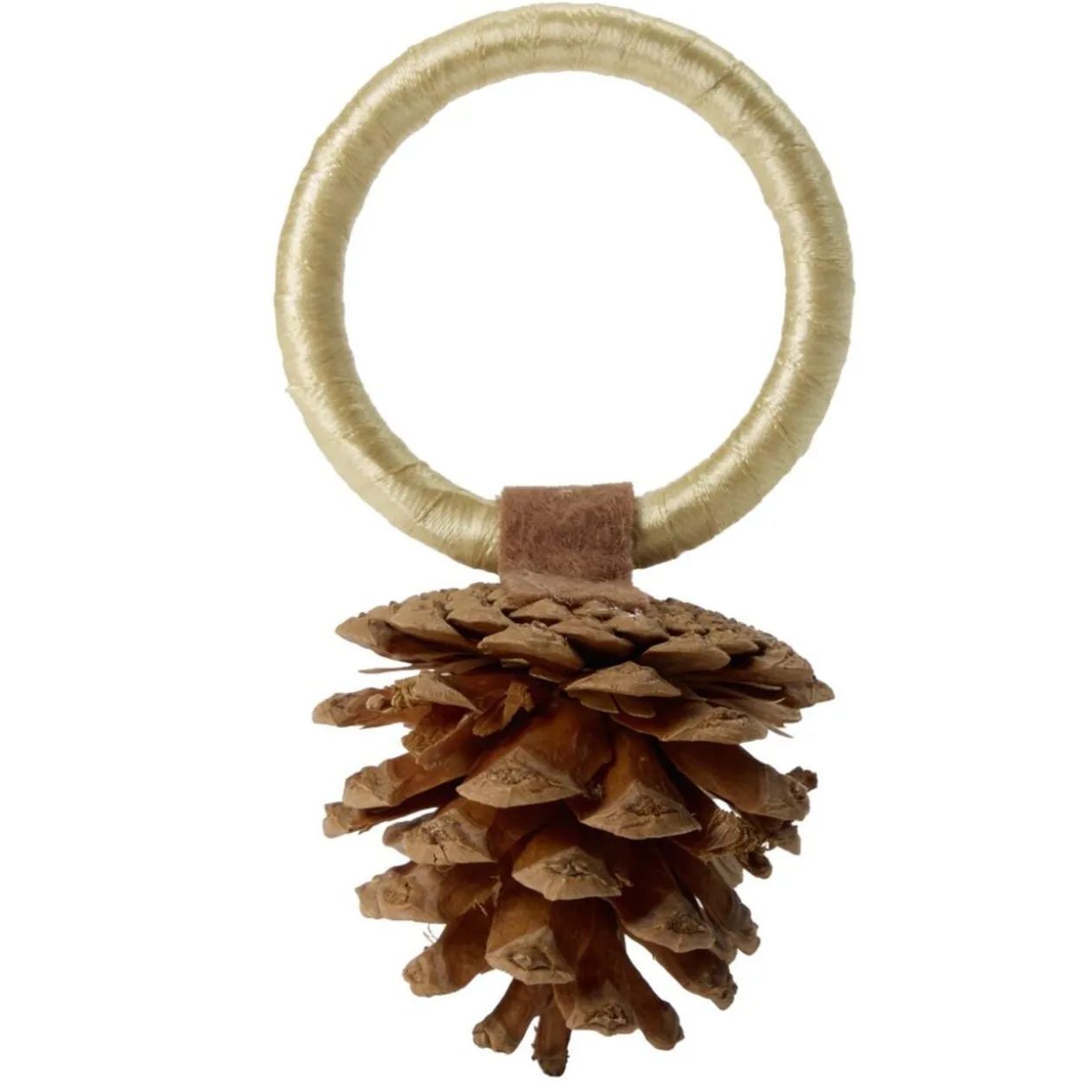 Rond de serviette X4 pcs forme pomme de pin bois et polyester L6X6XH12 cm coloris naturel