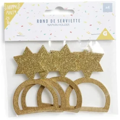 Rond serviette étoile bois doré x6