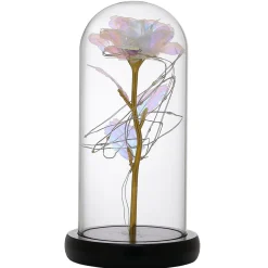 Rose iridescente à led sous cloche