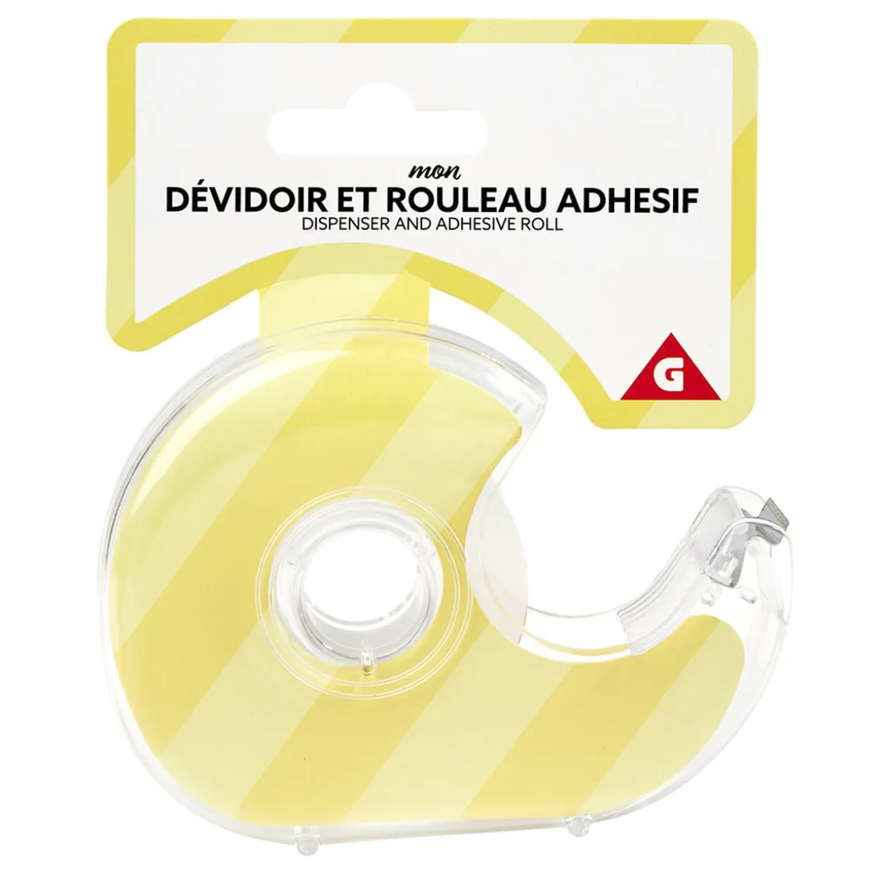 Rouleau adhésif avec dévidoir plastique transparent