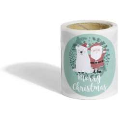 Rouleau étiquette autocollante Merry Christmas Père Noël ours Ø3cm x50 < Gifi Discount