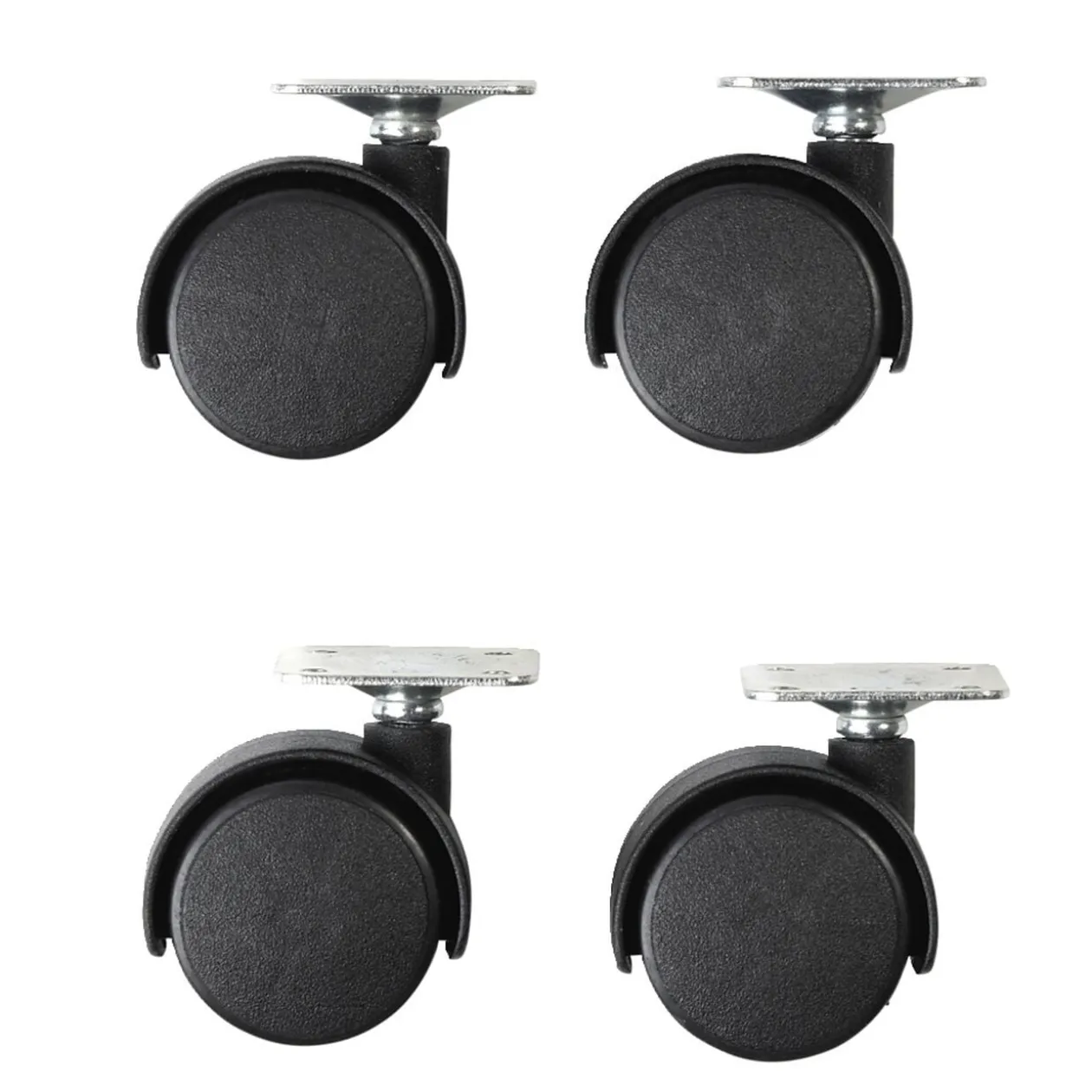 Roulettes rotatives noires x4 en plastique et métal