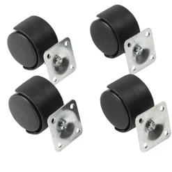 Roulettes rotatives noires x4 en plastique et métal