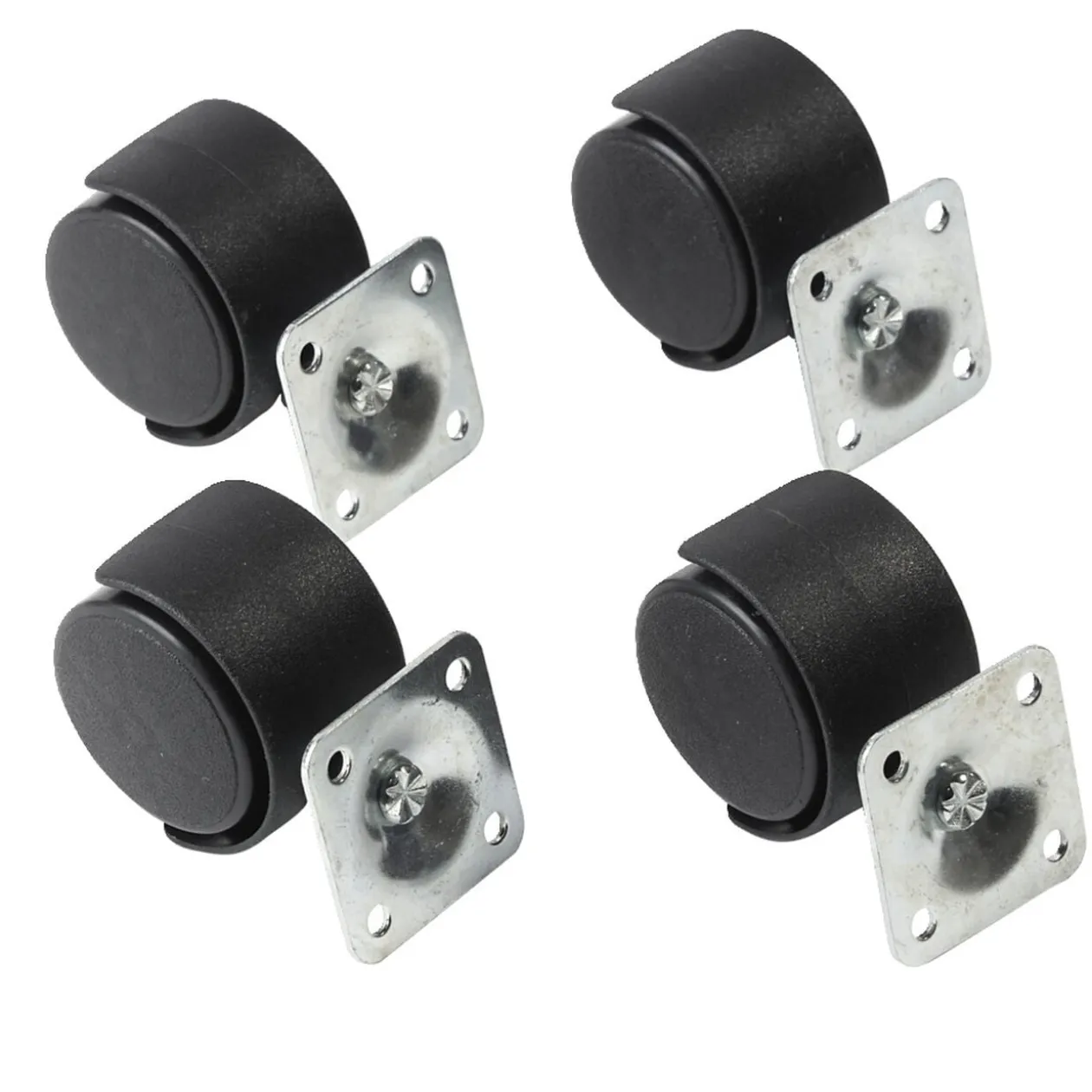 Roulettes rotatives noires x4 en plastique et métal