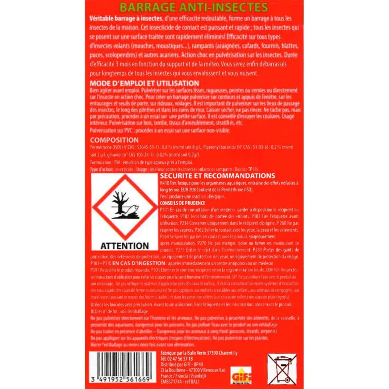 Répulsif barrage anti insectes 1L