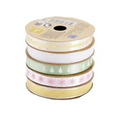Ruban Noël x5 en tissu thème pastel 2m