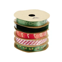 Ruban Noël x5 en tissu thème traditionnel fantasia 2m