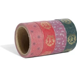 Ruban washi tape Noël traditionnel rouge vert doré 4m x4