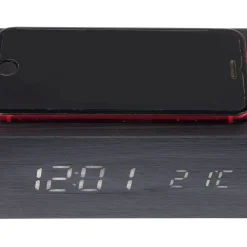 Réveil chargeur sans fil bois noir < Gifi Outlet