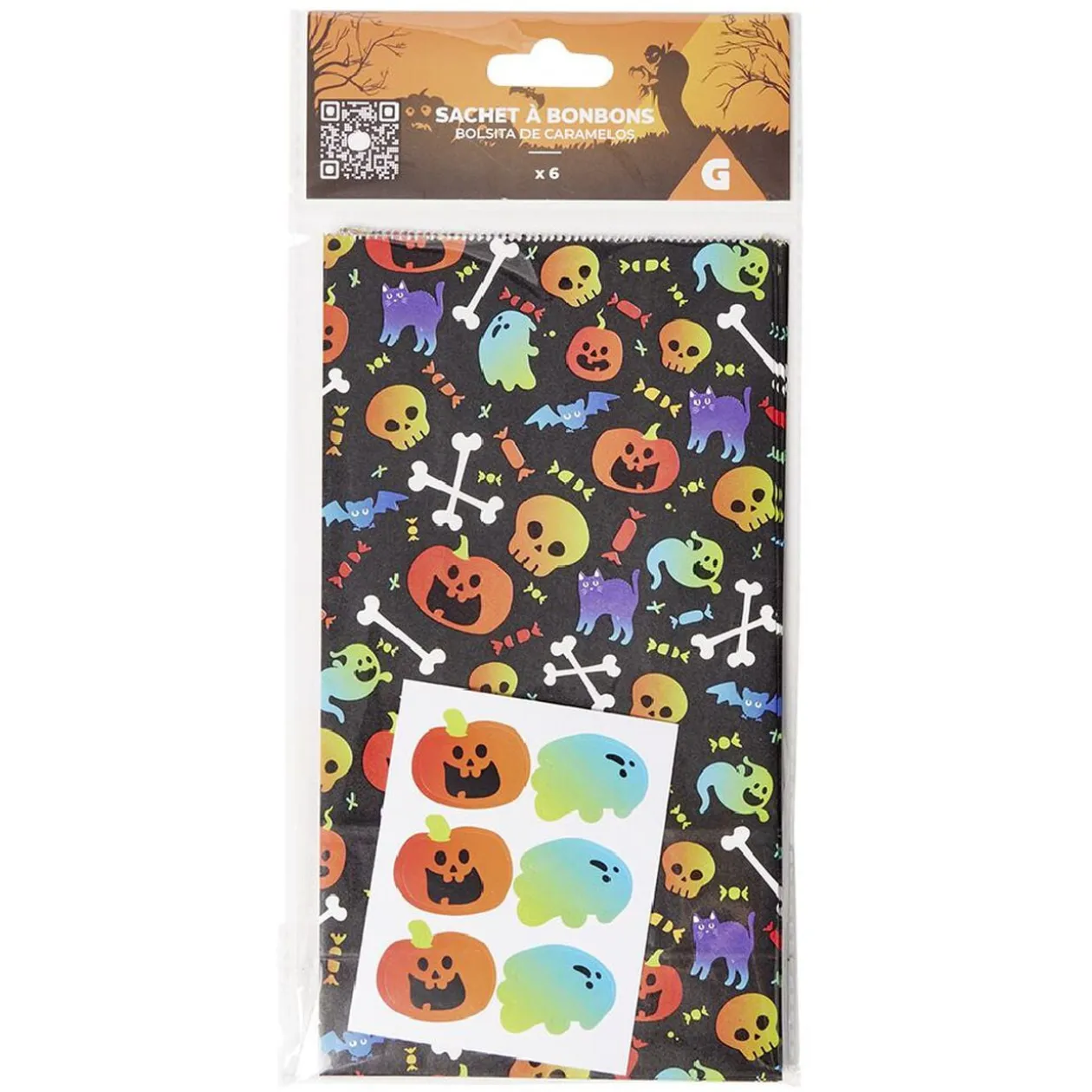 Sac à bonbons Halloween x6 avec sticker