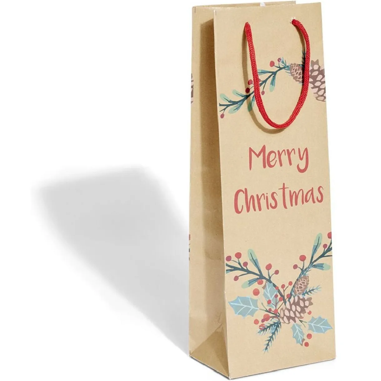 Sac bouteille Noël papier recyclé marron 12x8,5xH35cm (3 modèles) < Gifi Online
