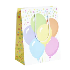 Sac cadeau blanc motifs ballons multicolores - Taille M