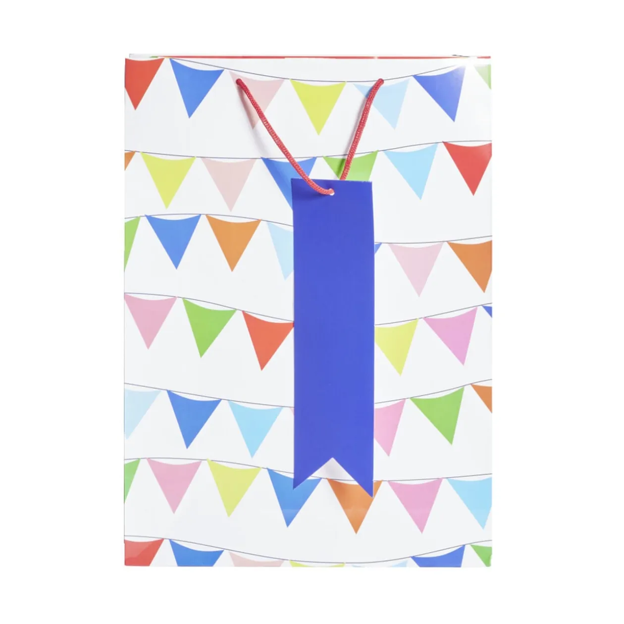 Sac cadeau blanc motifs fanions multicolores - Taille XL
