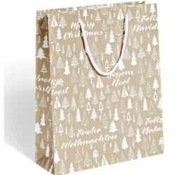 Sac cadeau Noël motif sapin ou uni doré pailleté - Taille M < Gifi New