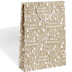 Sac cadeau Noël motif sapin ou uni doré pailleté - Taille L < Gifi New
