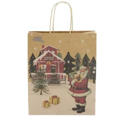 Sac cadeau Noël motif traditionnel paysage 26x12xH32,5cm