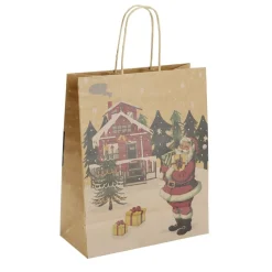 Sac cadeau Noël motif traditionnel paysage 26x12xH32,5cm