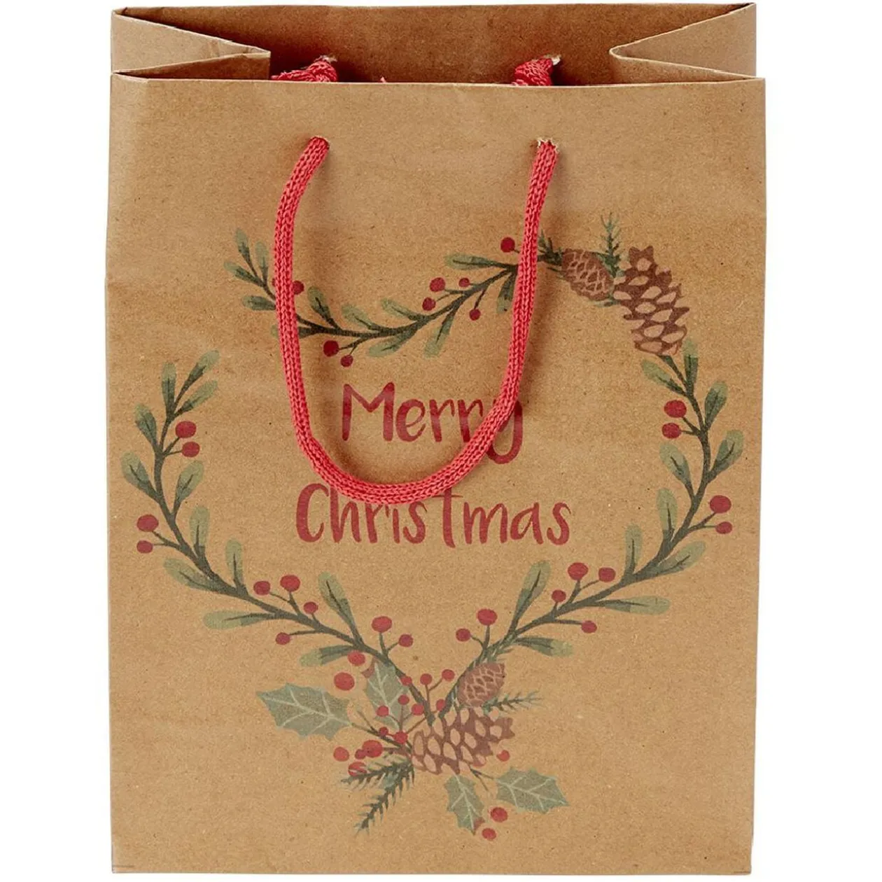 Sac cadeau papier recyclé marron lanière rouge Taille M