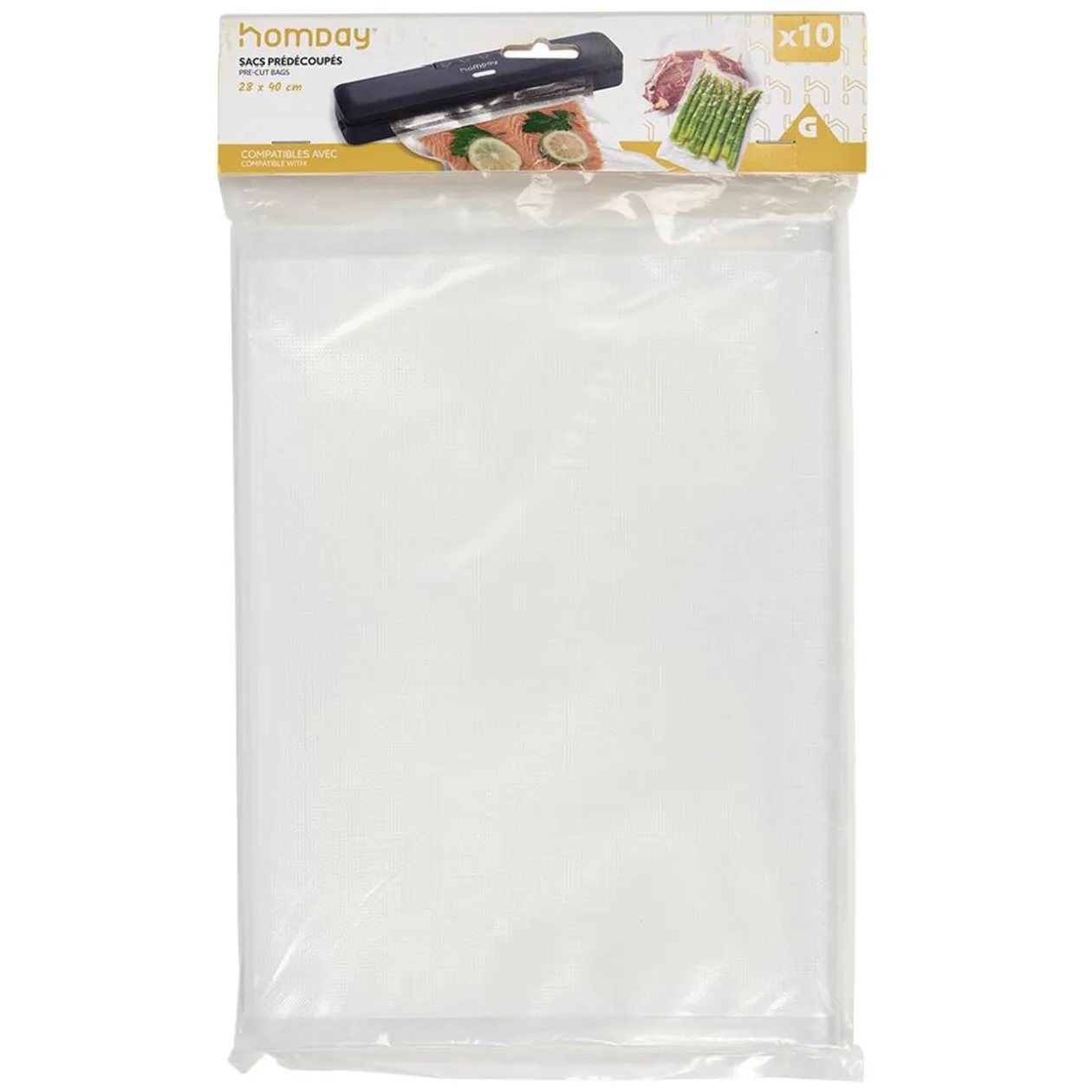 Sac de conservation alimentaire pré-découpé 28x40cm 10 sacs - Taille L