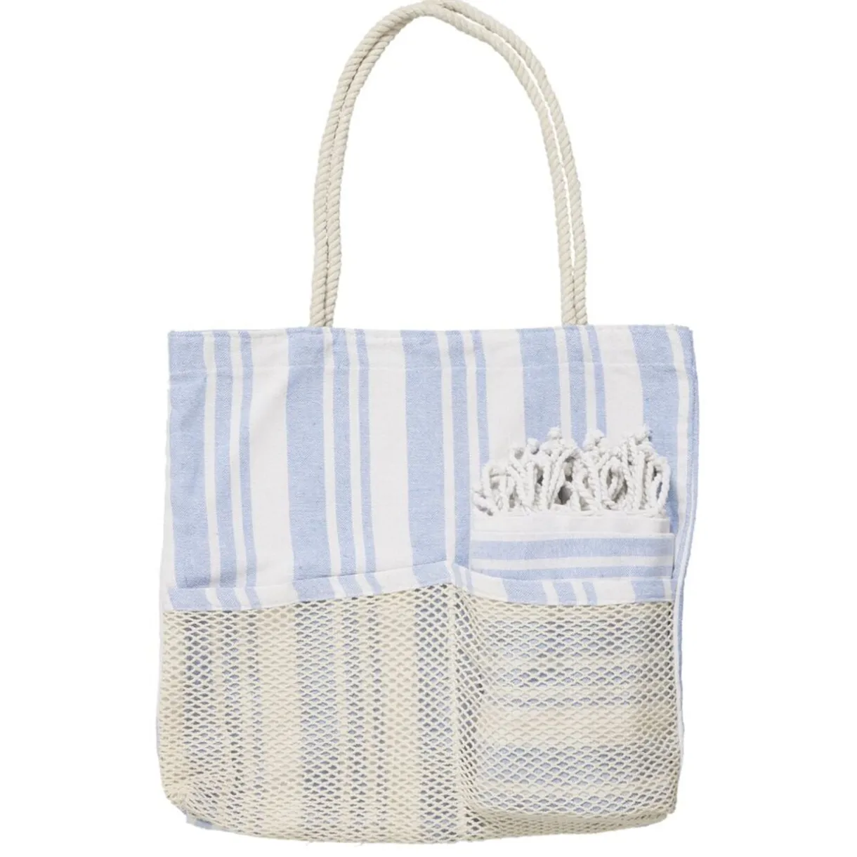 Sac de plage avec fouta à rayures 90x170cm (2 modèles bleu ou rose) < Gifi Discount