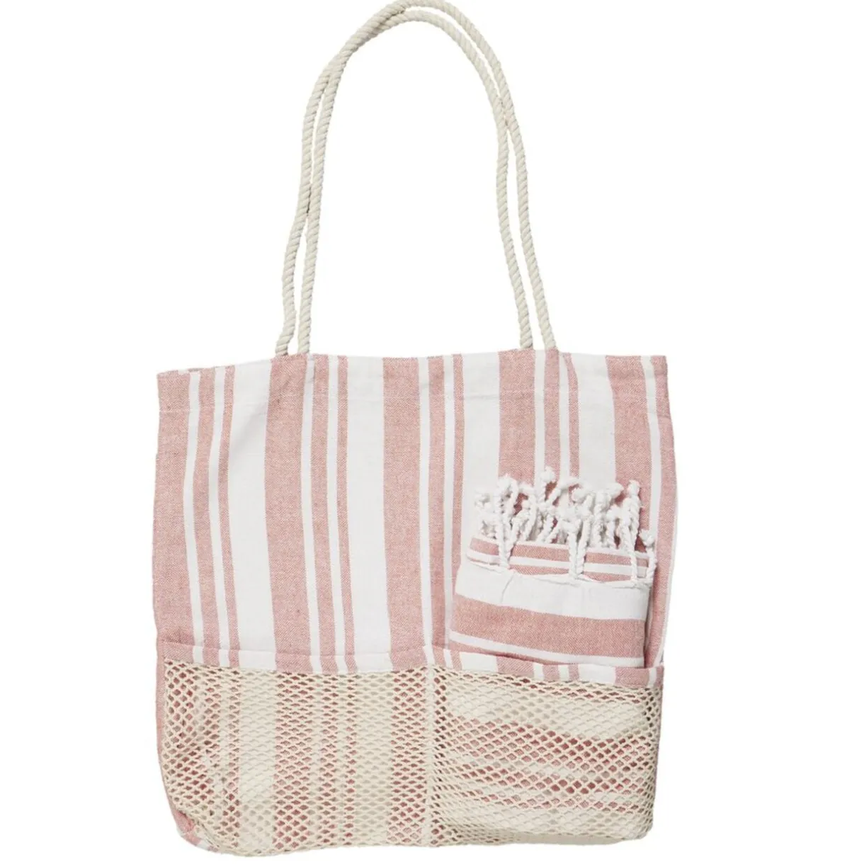 Sac de plage avec fouta à rayures 90x170cm (2 modèles bleu ou rose) < Gifi Discount