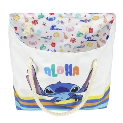 Sac de plage coton anses cordes motif Stitch Aloha 56x16xH38cm < Gifi Hot