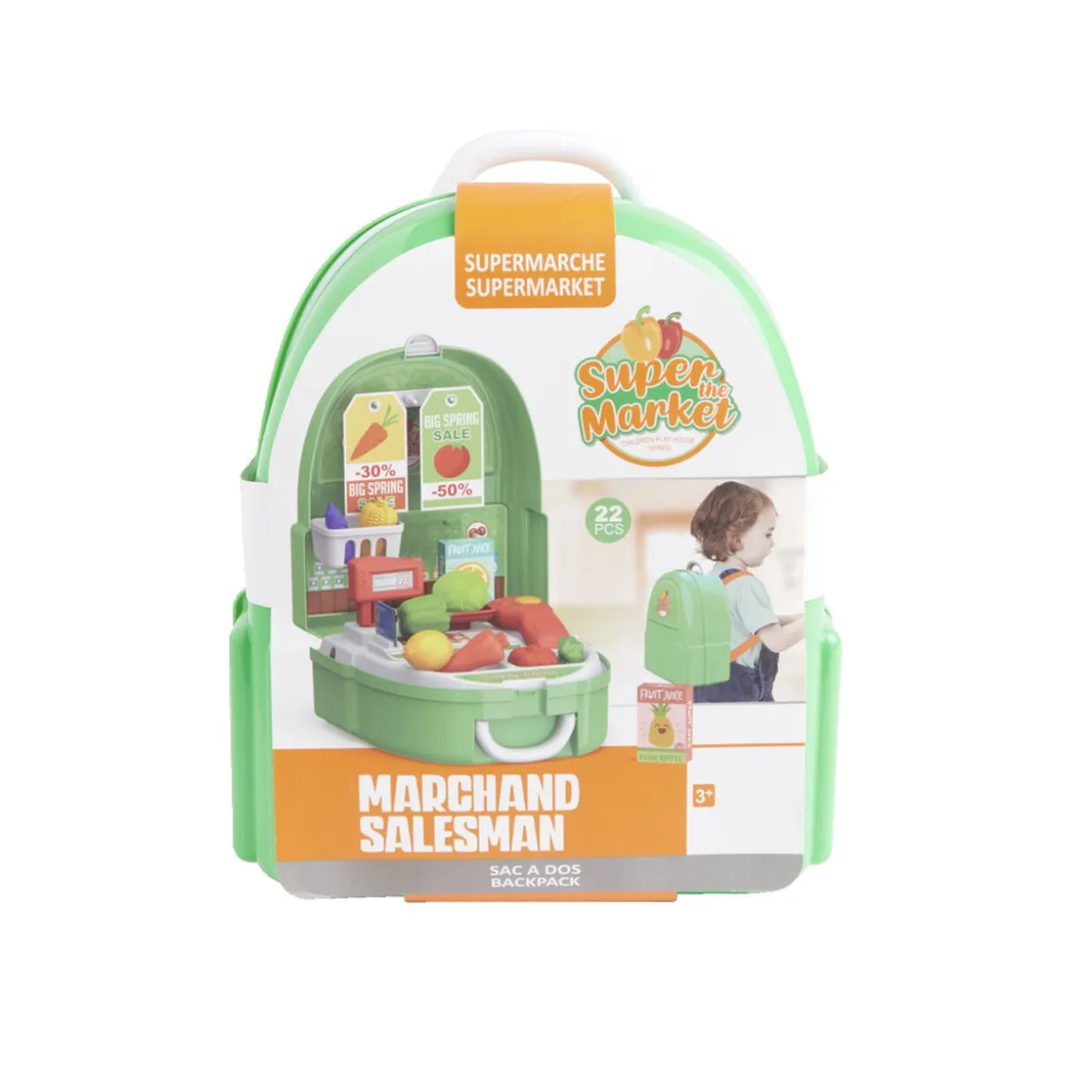 Sac à dos jouet enfant marchand supermarché 22 pièces