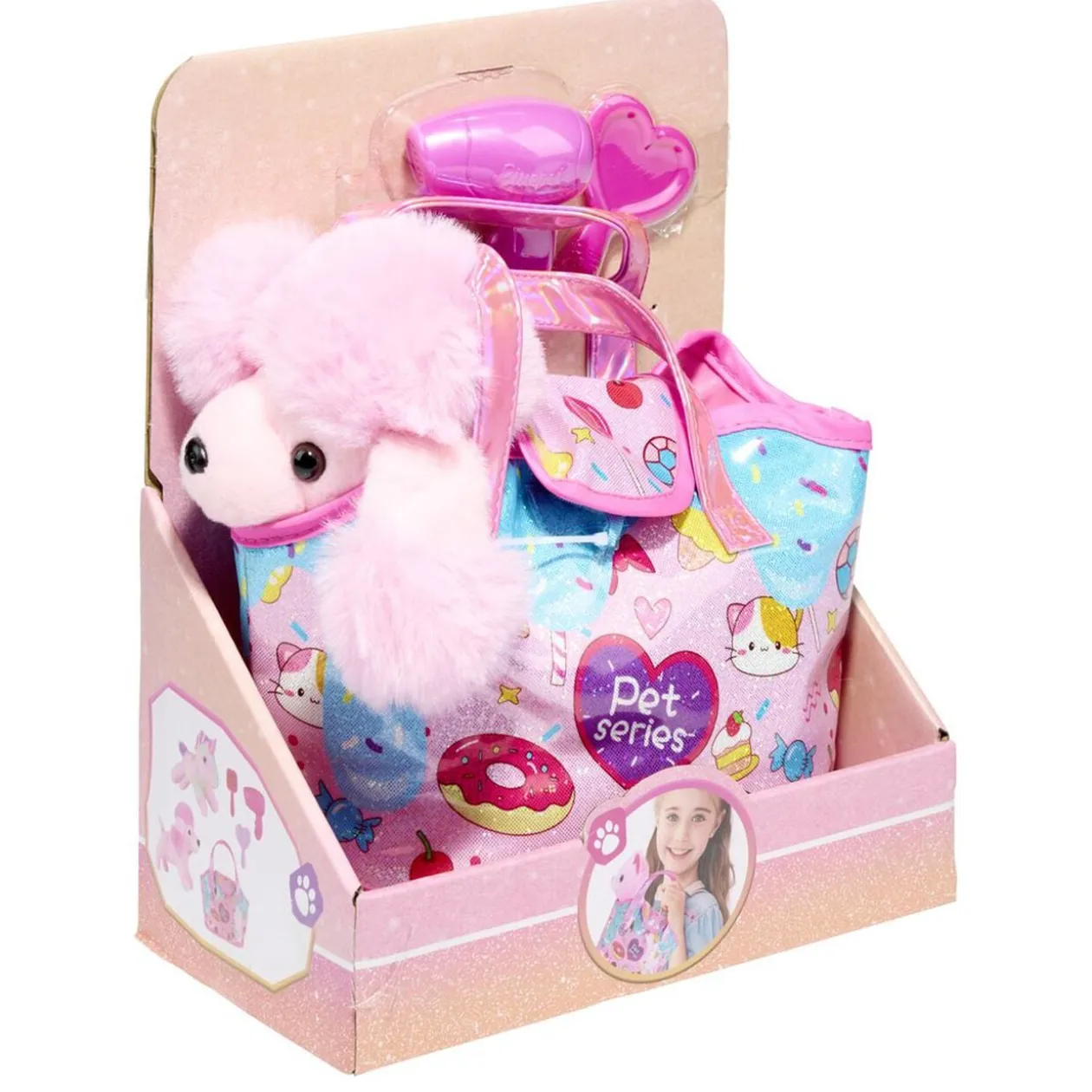 Sac à main enfant chien peluche polyester rose 23,5x6xH27,5cm