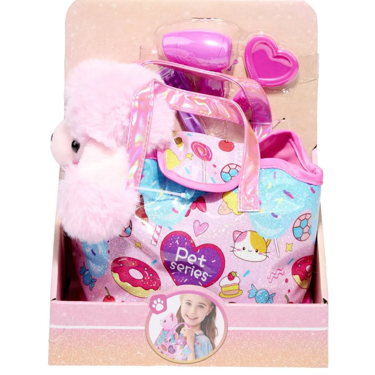 Sac à main enfant chien peluche polyester rose 23,5x6xH27,5cm
