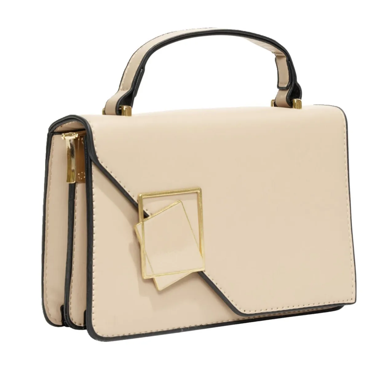 Sac à main simili beige et noir avec bandoulière amovible 19,5x7,5xH13cm < Gifi Hot