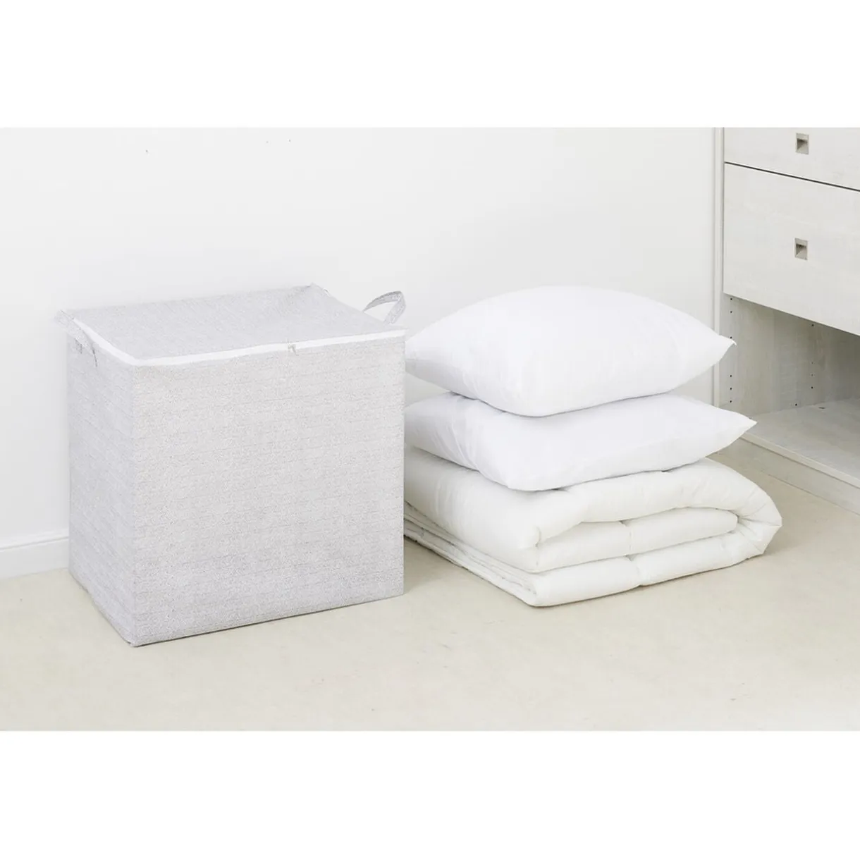 Sac panière de rangement 150L pliable tissu gris et blanc 45x45xH56cm < Gifi New