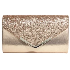 Sac pochette de soirée satiné et pailleté 24x5,6xH14cm - 2 modèles noir ou doré