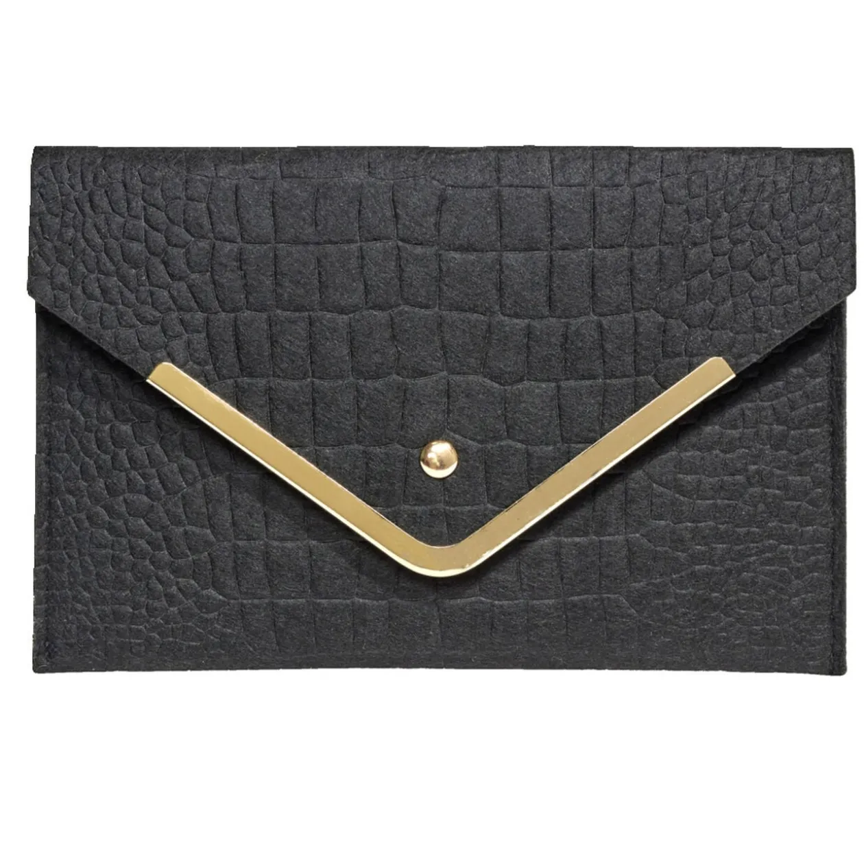 Sac pochette femme feutrine effet croco 25x16cm - 2 modèles noir ou ou blanc