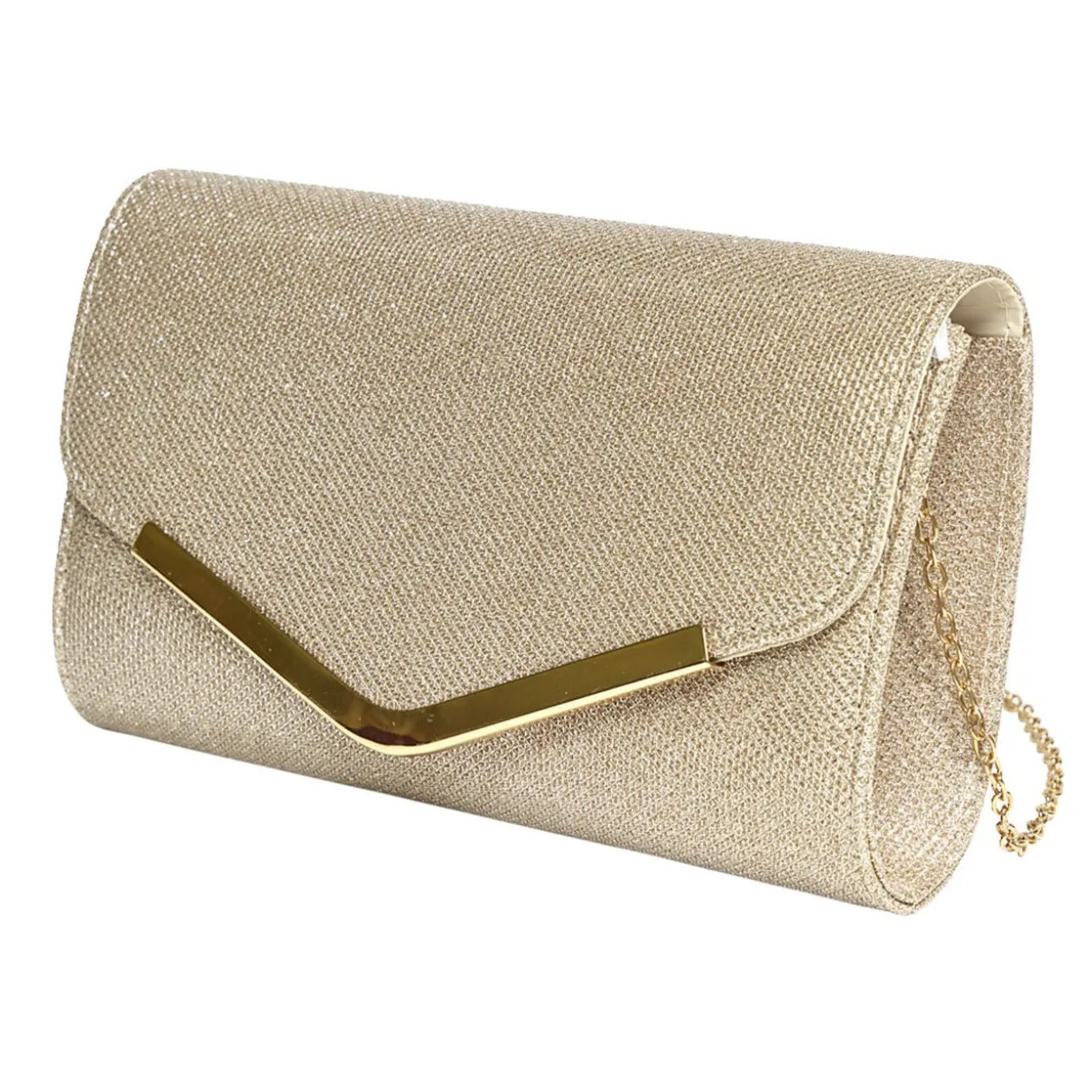 Sac pochette femme strass avec bandoulière chaîne amovible - 2 modèles noir ou doré