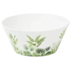 Saladier plastique motif feuillage tropical blanc et vert Ø15xH7cm