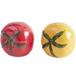 Salière et poivrière céramique forme tomate rouge et jaune Ø6xH4,5cm
