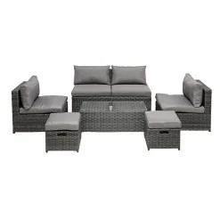 Salon de jardin Imbrik 6 places plastique tressé et acier gris (6 pièces) < Gifi Discount