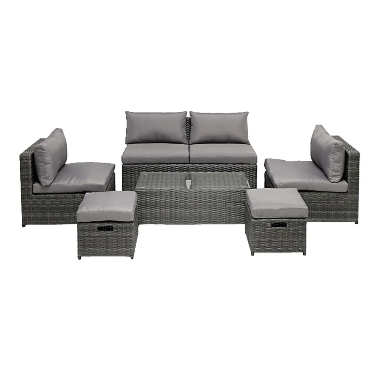 Salon de jardin Imbrik 6 places plastique tressé et acier gris (6 pièces) < Gifi Discount