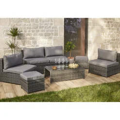 Salon de jardin Imbrik 6 places plastique tressé et acier gris (6 pièces) < Gifi Discount