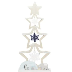 Sapin bois à poser décor flocons banquise bleu et blanc H75cm