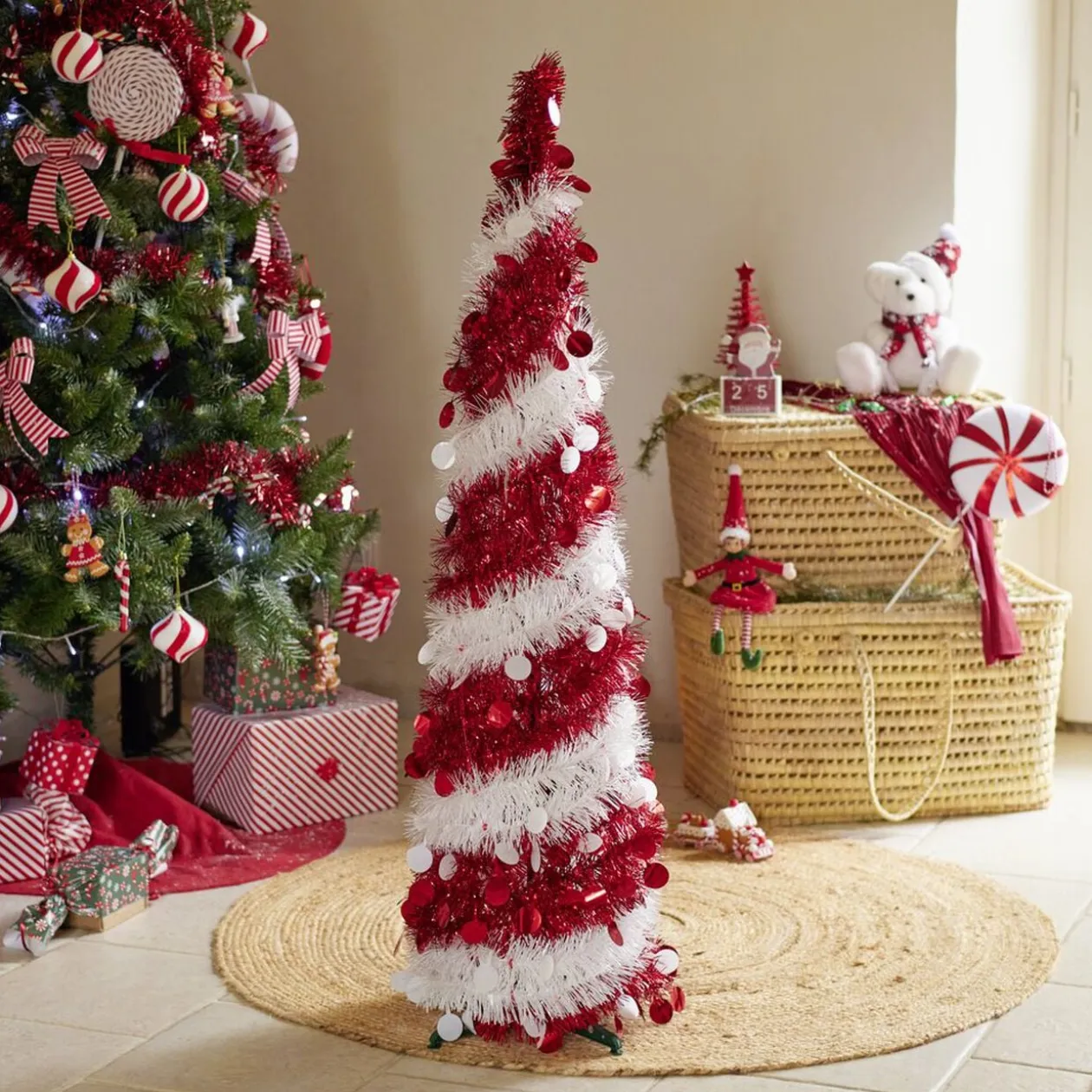 Sapin de Noël artificiel POP UP rouge et blanc Ø30xH120cm