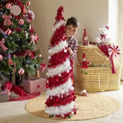Sapin de Noël artificiel POP UP rouge et blanc Ø30xH120cm
